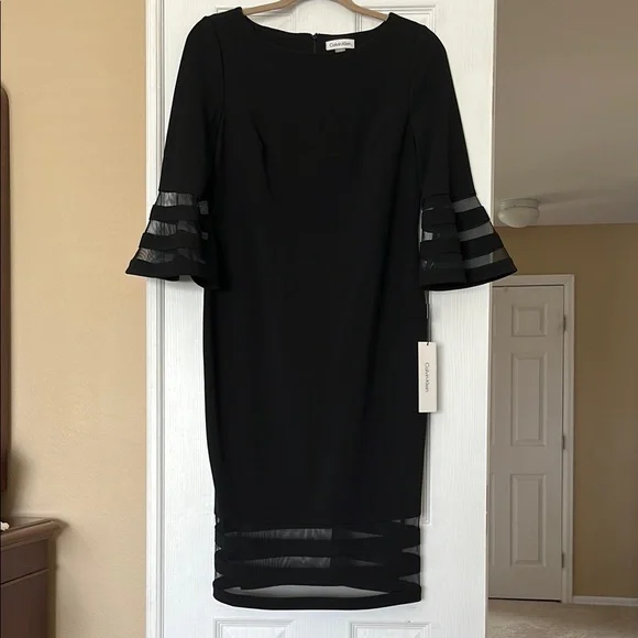 Calvin Klein Black Dress with Sheer Sleeve Details sz 10 - Picture 1 of 1